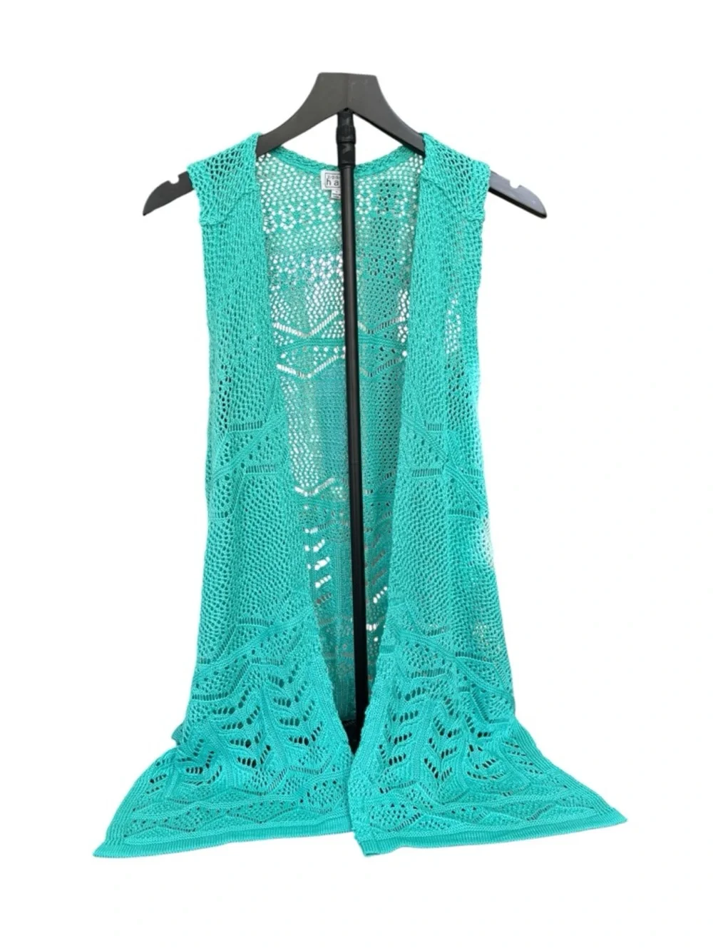 Keren Hart Crochet Open-Front Vest in Teal Women’s S - Picture 2 of 7